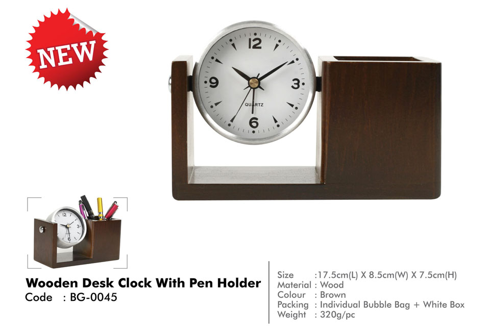 PAGE 52_Wooden Desk Clock With Pen Holder BG-0045